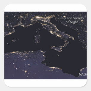 Italien Lights at Night, NASA-Image Quadratischer Aufkleber