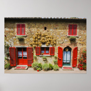 Italien, Lucignano, Red Shutters und Harvest Poster