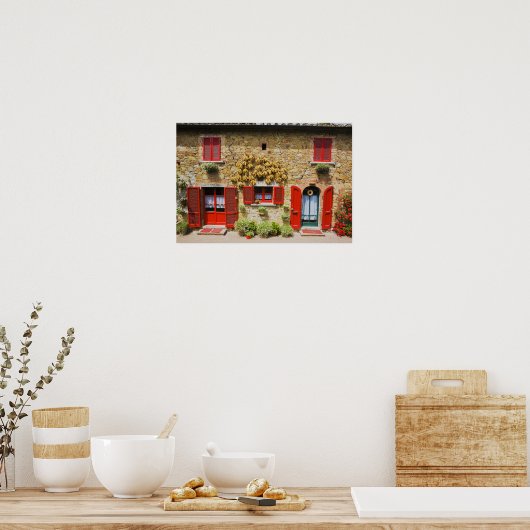 Italien, Lucignano, Rote Shutters und Ernte Poster (Küche)
