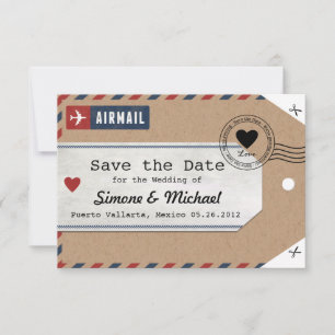 Italien Luftpost-Gepäckanhänger Save the Date mit 