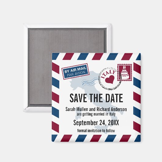 Italien Luftpost Hochzeit speichern Datum Magnet (Vorderseite/Rückseite)
