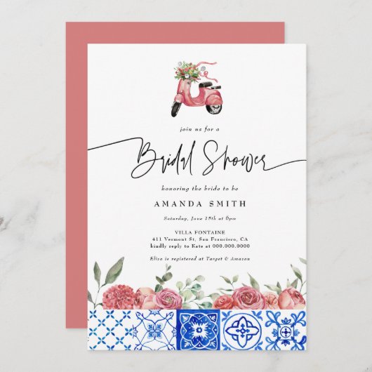 Italien - Mittelmeerraum - Rosa Brautparty Einladung (Vorne/Hinten)