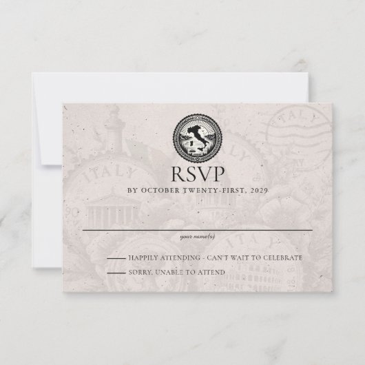 Italien Passport Wedding RSVP Karte (Vorderseite)