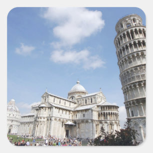 Italien, Pisa. Kathedrale, Baptisterium und Schief Quadratischer Aufkleber