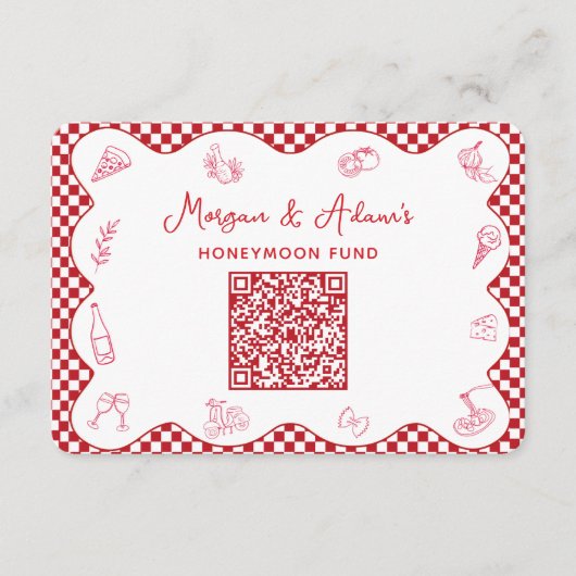 Italien Red Checkered Honeymoon Fund QR Code Cards Begleitkarte (Vorderseite)