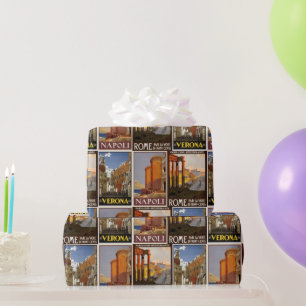Italien Reise Vintage-Städte Collage Retro Italien Geschenkpapier