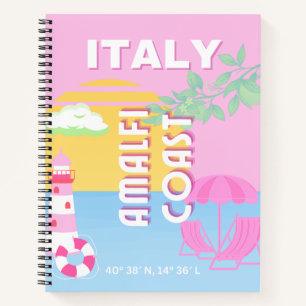 Italien Reisekunst, Amalfi Küste, Preppy, Pink Notizblock
