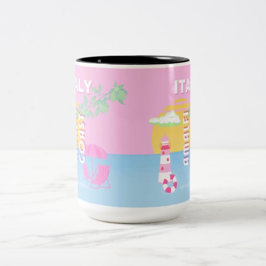 Italien Reisekunst, Amalfi Küste, Preppy, Pink Zweifarbige Tasse (Mittel)