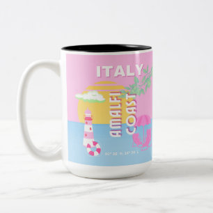 Italien Reisekunst, Amalfi Küste, Preppy, Pink Zweifarbige Tasse