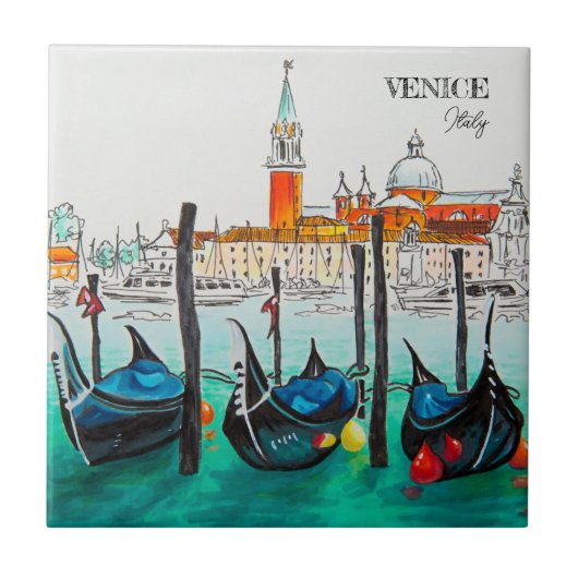 Italien Reisen - VENICE AquarellSouvenir Fliese (Vorderseite)