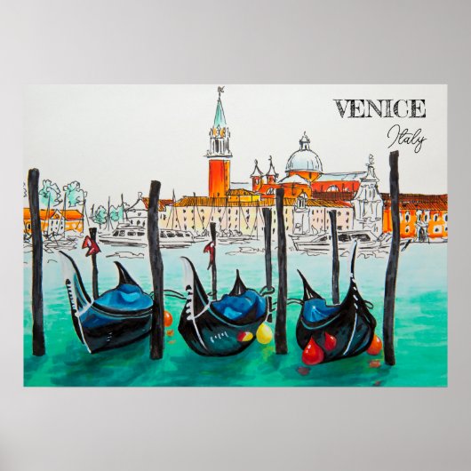 Italien Reisen - VENICE AquarellSouvenir Poster (Vorne)