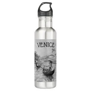 Italien Reisen - VENICE-Souvenir in Schwarz-Weiß Edelstahlflasche