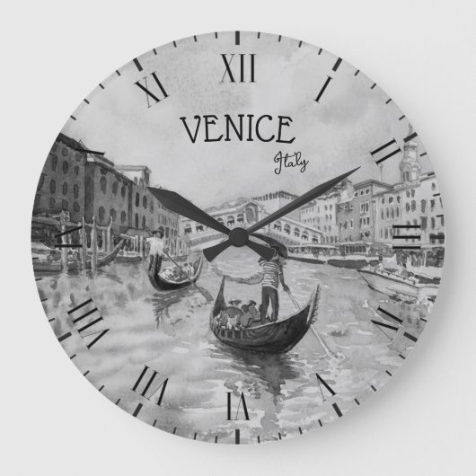 Italien Reisen - VENICE-Souvenir in Schwarz-Weiß  Große Wanduhr (Vorderseite)