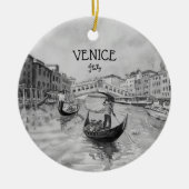 Italien Reisen - VENICE-Souvenir in Schwarz-Weiß Keramik Ornament (Vorne)
