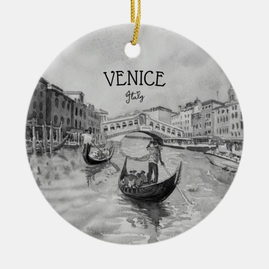 Italien Reisen - VENICE-Souvenir in Schwarz-Weiß Keramik Ornament (Vorne)
