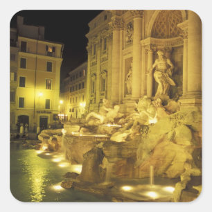 Italien, Rom. Trevi-Brunnen in der Nacht. Quadratischer Aufkleber