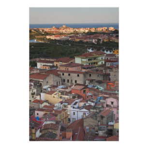 Italien, Sardinien, Bosa. Stadtansicht von Castell Fotodruck