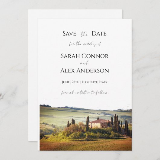 Italien Save the Date, Toskana Hochzeit Einladung (Vorne/Hinten)