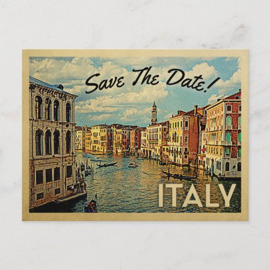 Italien Save the Date Vintage Postkarten von Vened (Vorderseite)
