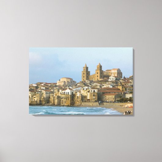 Italien, Sizilien, Cefalu, Aussicht mit Duomo von  Leinwanddruck (Vorderseite)