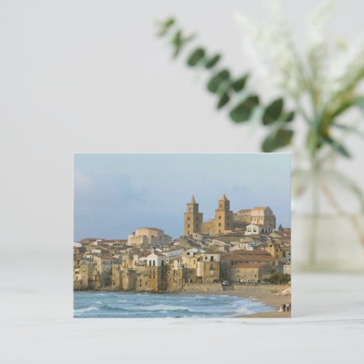 Italien, Sizilien, Cefalu, Aussicht mit Duomo von  Postkarte (Stehend Vorderseite)