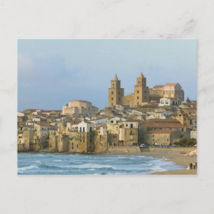 Italien, Sizilien, Cefalu, Blick mit Duomo von 2 Postkarte