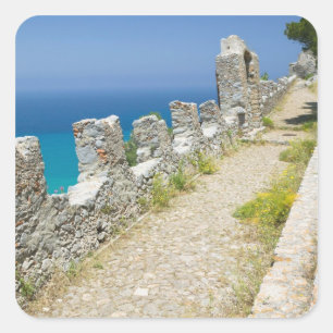 Italien, Sizilien, Cefalu, Cliffside Walkway, La Quadratischer Aufkleber