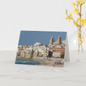 Italien, Sizilien, Cefalu, Stadtanblick mit Duomo  Karte (Gelbe Blume)