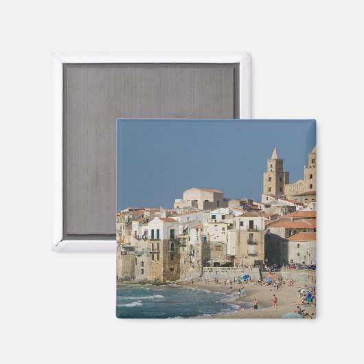 Italien, Sizilien, Cefalu, Stadtansicht mit Duomo  Magnet (Vorderseite/Rückseite)