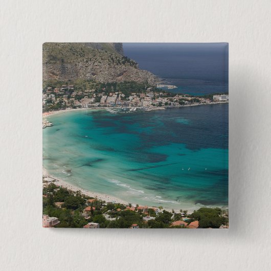 Italien, Sizilien, Mondello, Sicht auf den Strand Button (Vorderseite)