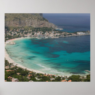 Italien, Sizilien, Mondello, Sicht auf den Strand  Poster