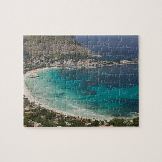 Italien, Sizilien, Mondello, Sicht auf den Strand  Puzzle (Horizontal)