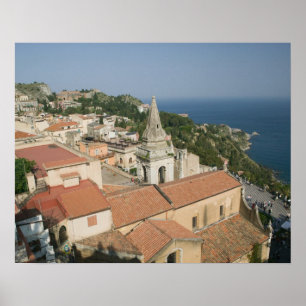 ITALIEN, Sizilien, TAORMINA: Blick auf die Piazza  Poster