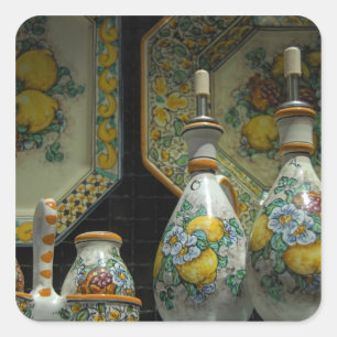 Italien, Sizilien, Taormina. Traditionell 7 Quadratischer Aufkleber