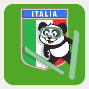 Italien Ski-Sprung Panda Quadratischer Aufkleber