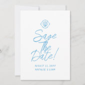 Italien Sky Blue Hand Schriftliche mediterrane Hoc Save The Date (Vorderseite)