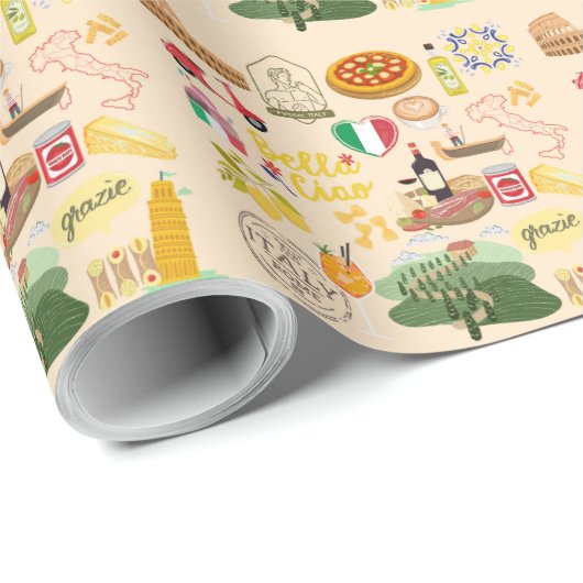 Italien Symbole für Reisende Geschenkpapier (Rolleneckpunkt)