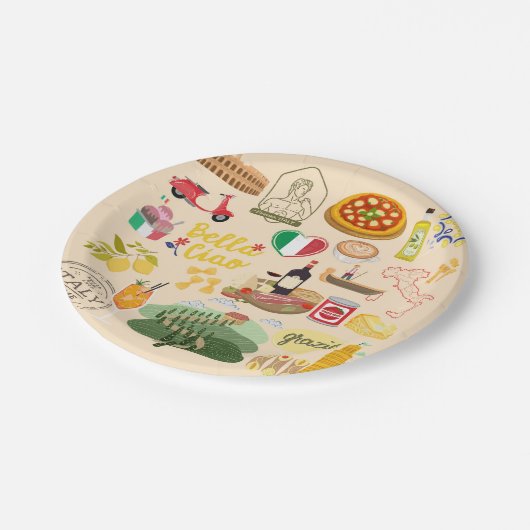 Italien Symbole für Reisende Pappteller (Schrägansicht)