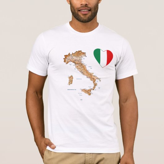 Italien T - Shirt Flag Herz und Karte (Vorderseite)