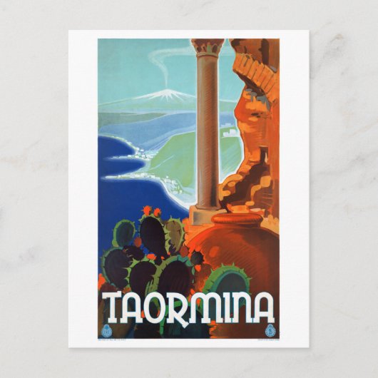Italien Taormina Sicily Vintage Poster Postkarte (Vorderseite)