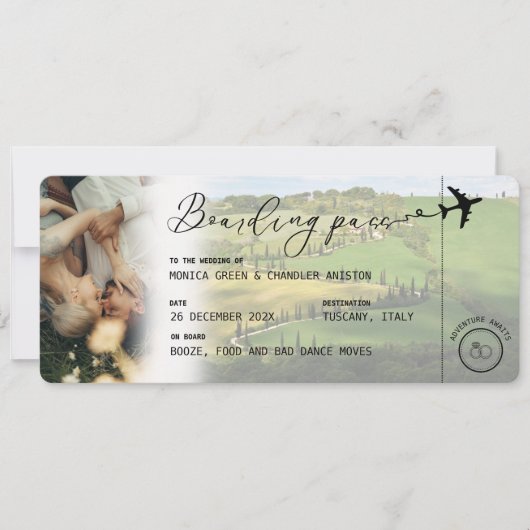 ITALIEN Toskana Boarding Pass QR Foto Hochzeit Einladung (Vorderseite)