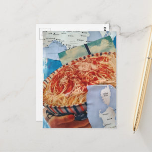 Italien und eine Schüssel leckere Spaghetti Collag Postkarte