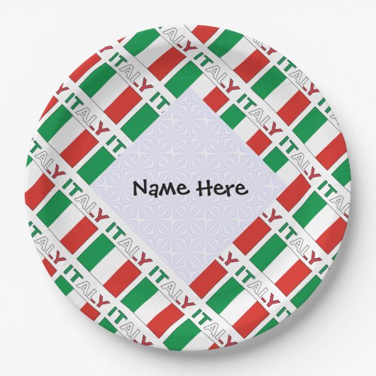 Italien und italienische Flagge mit Ihrem Namen Pappteller (Vorderseite)