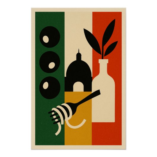 Italien Vintage - Oliven, Basilic und Coupole Poster (Vorderseite)