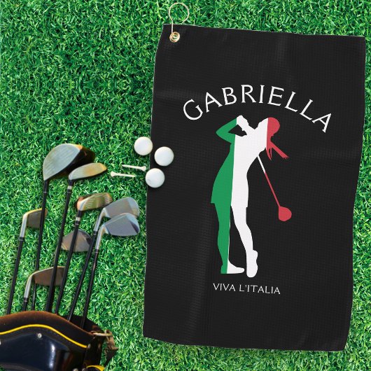 Italien Viva l'Italia Italia Flag Frau Golfer Name Golfhandtuch