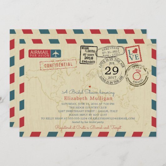 Italien World Traveller Airmail | Brautparty Einladung (Vorne/Hinten)