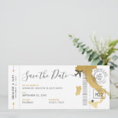 Italien Ziel Boarding Pass Save the Date Gold Einladung (Stehend Vorderseite)