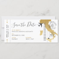 Italien Ziel Boarding Pass Save the Date Gold
