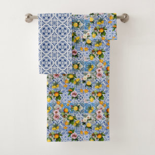 Italienisch Amalfi Blau-Fliesen Zitronen Badhandtuch Set