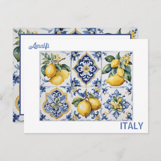 Italienisch Amalfi Coast blue white tiles lemons Postkarte (Vorne/Hinten)